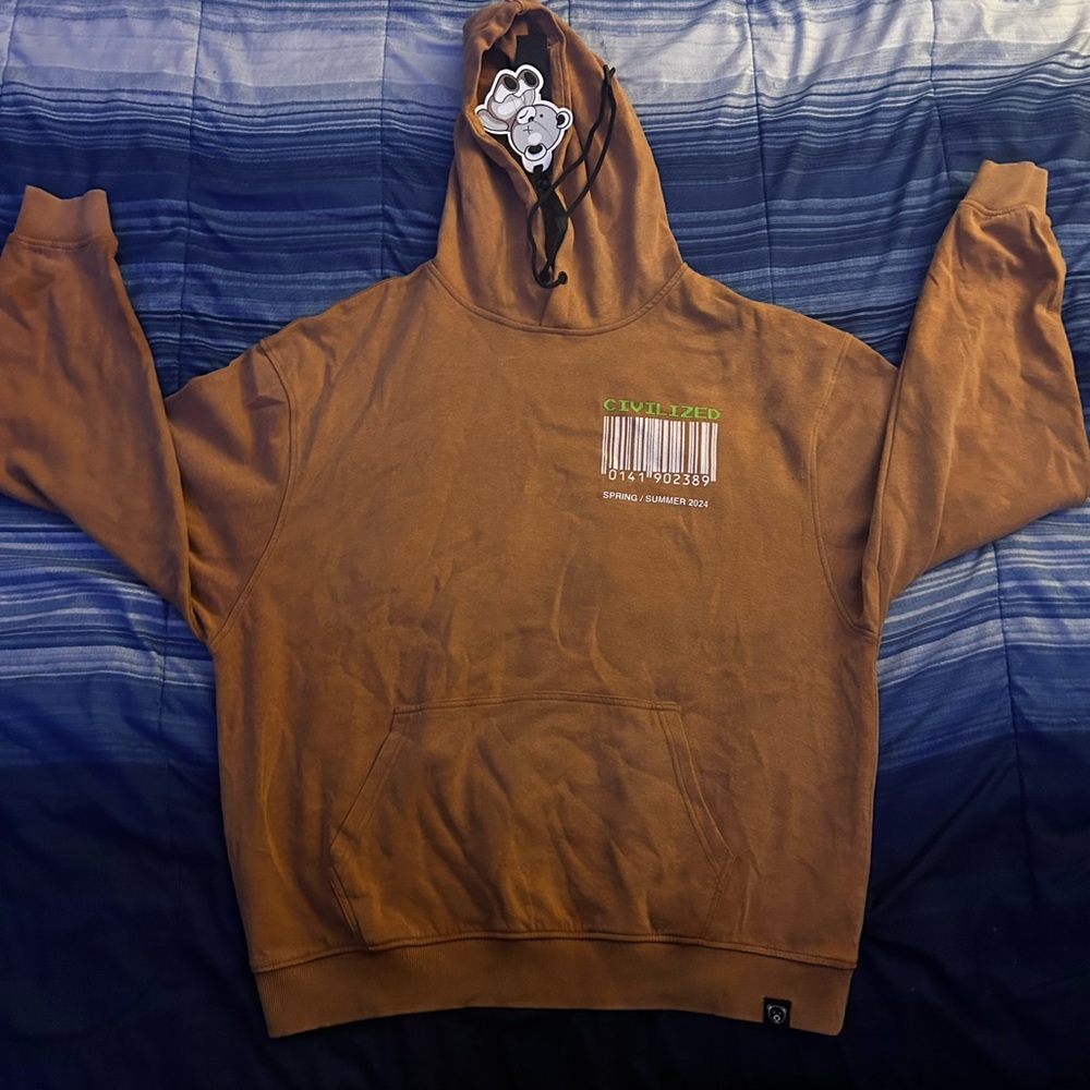 Brown Hoodie with Barcode Graphic